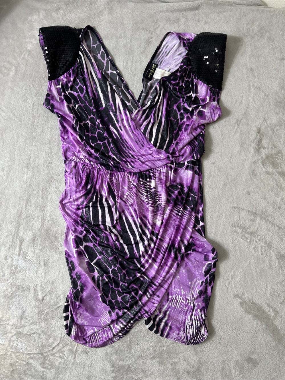 Baby Phat Y2K Purple Animal Print Sequin Mini Dress 1X Plus Size